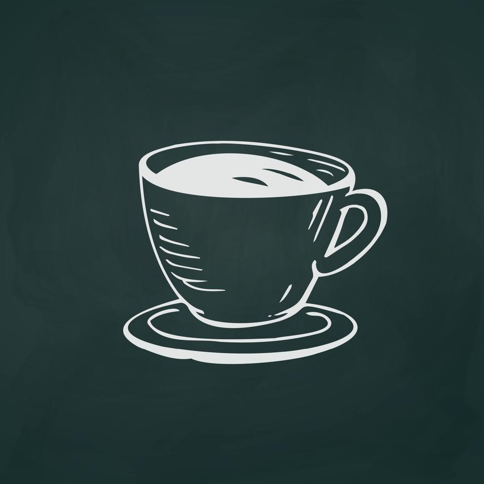 Cup of coffee thin white lines on a textured dark background - Vector
