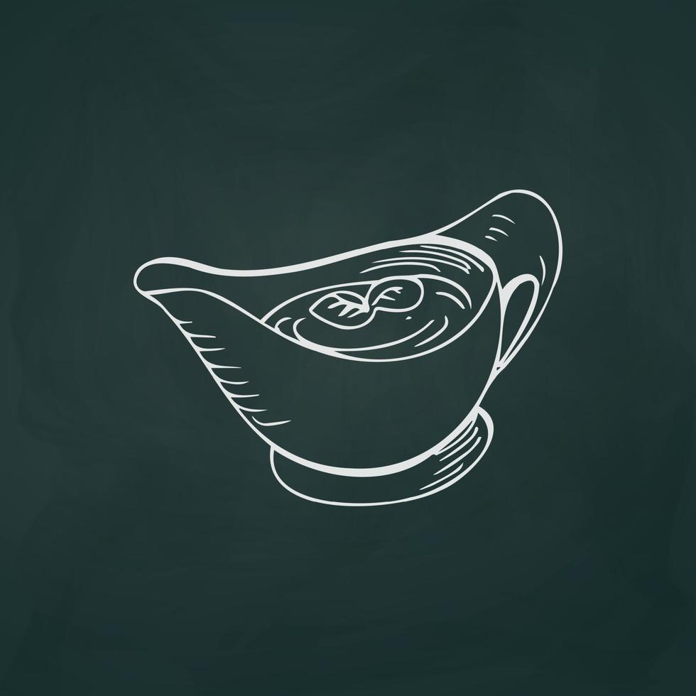 Sauce bowl with sauce thin white lines on a textural dark background - Vector
