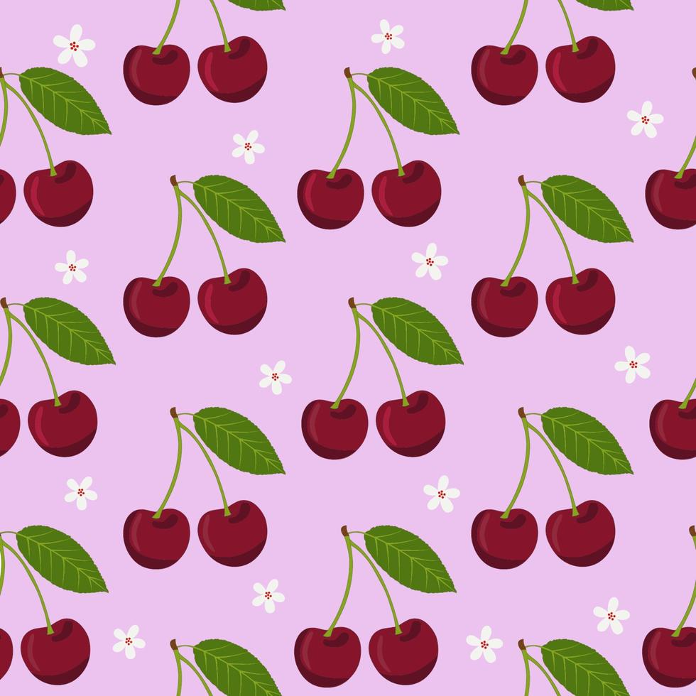 Seamless pattern with cherry and flowers, abstract repeating pattern.For paper, cover, fabric, textiles, gift wrapping, advertising, wall art, interior decor. Vector illustration of fashion