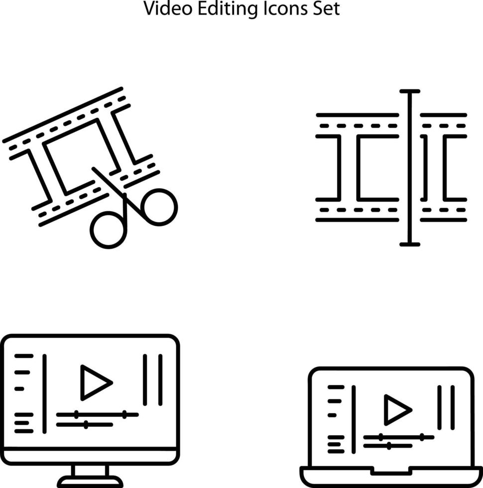 icono de edición de video aislado sobre fondo blanco de la colección de videos. icono de edición de video contorno de línea delgada símbolo de edición de video lineal para logotipo, web, aplicación, ui. vector