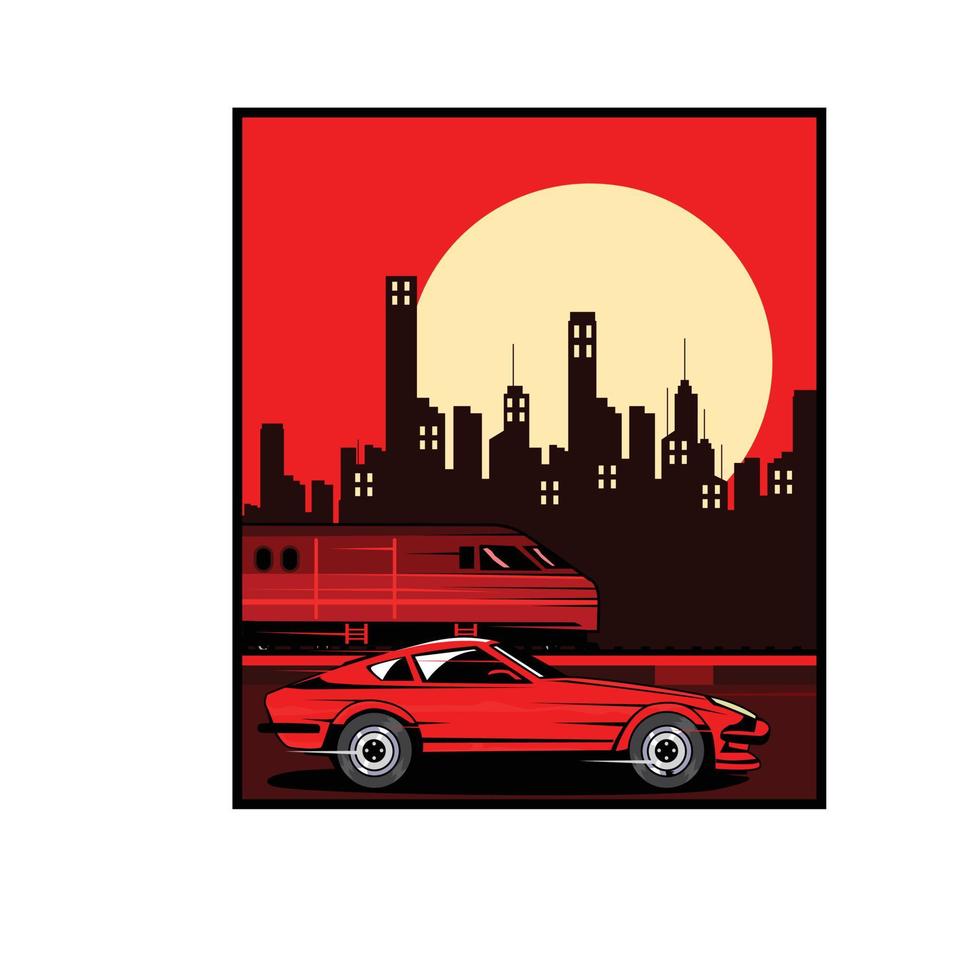 red car and train vector