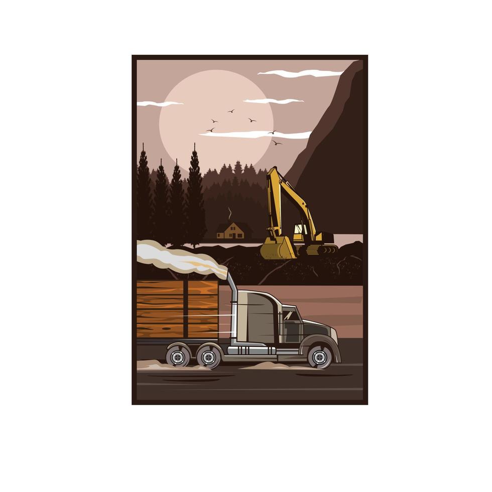 big truck through the village vector