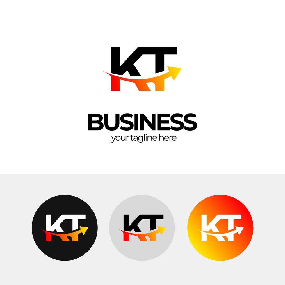 diseño de logotipo kt para negocios, flecha, ampliación, aumento de negocios, diseño de logotipo comercial, logotipo de letra k y t vector