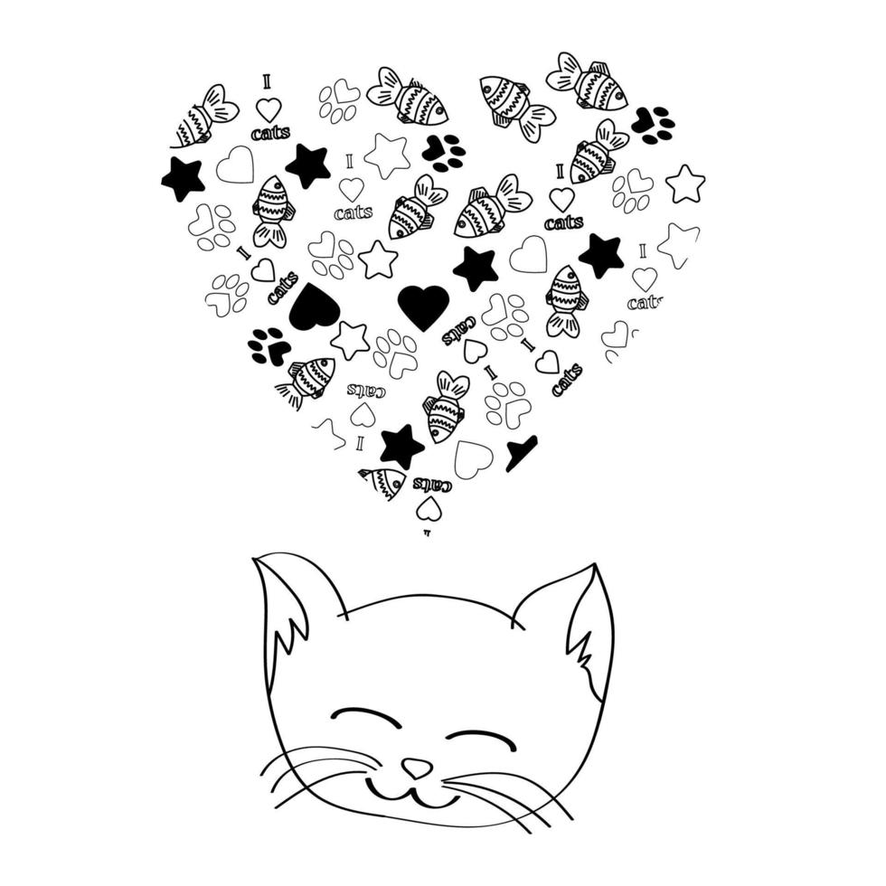 Cute cartoon cat dreaming vector