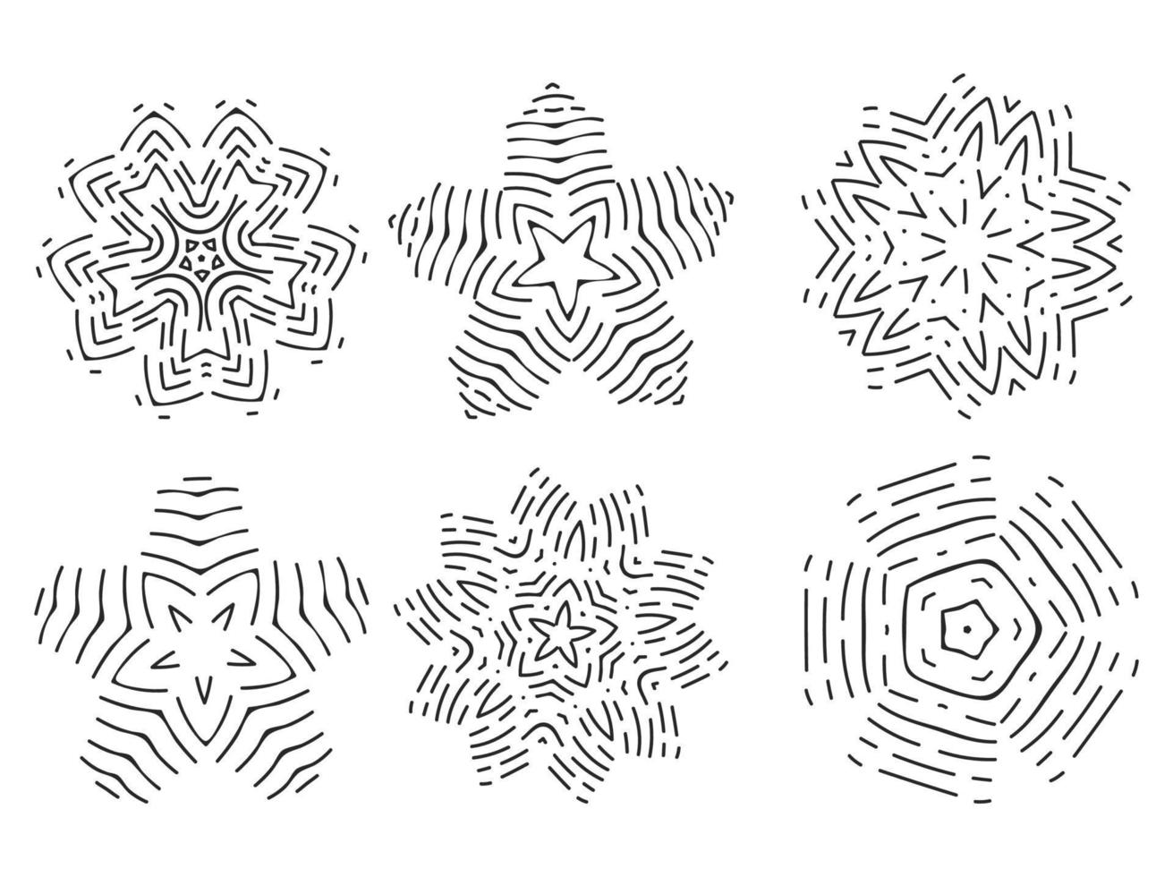 Linear icon set of colors, shapes or snowflakes. Vector illustration