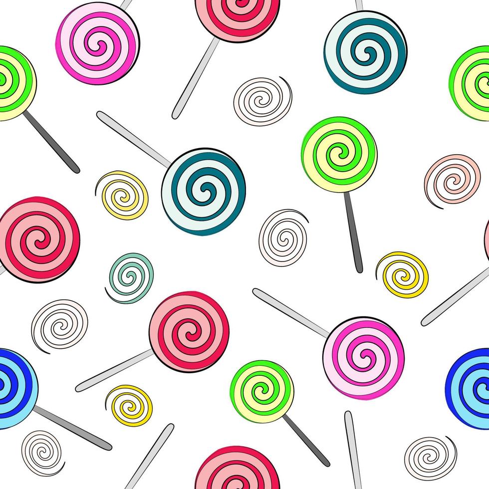 Seamless background of multi-colored lollipops on a white background vector