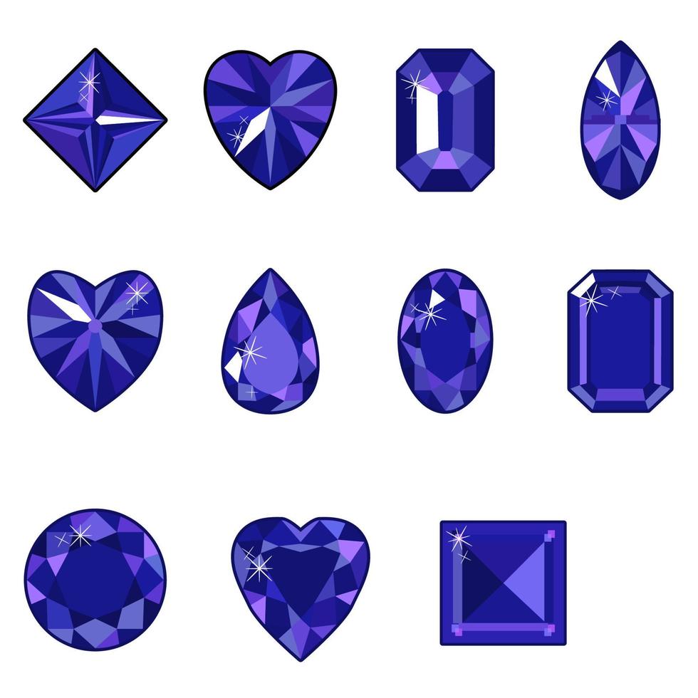 Vector set of diamonds of various shapes on a white background