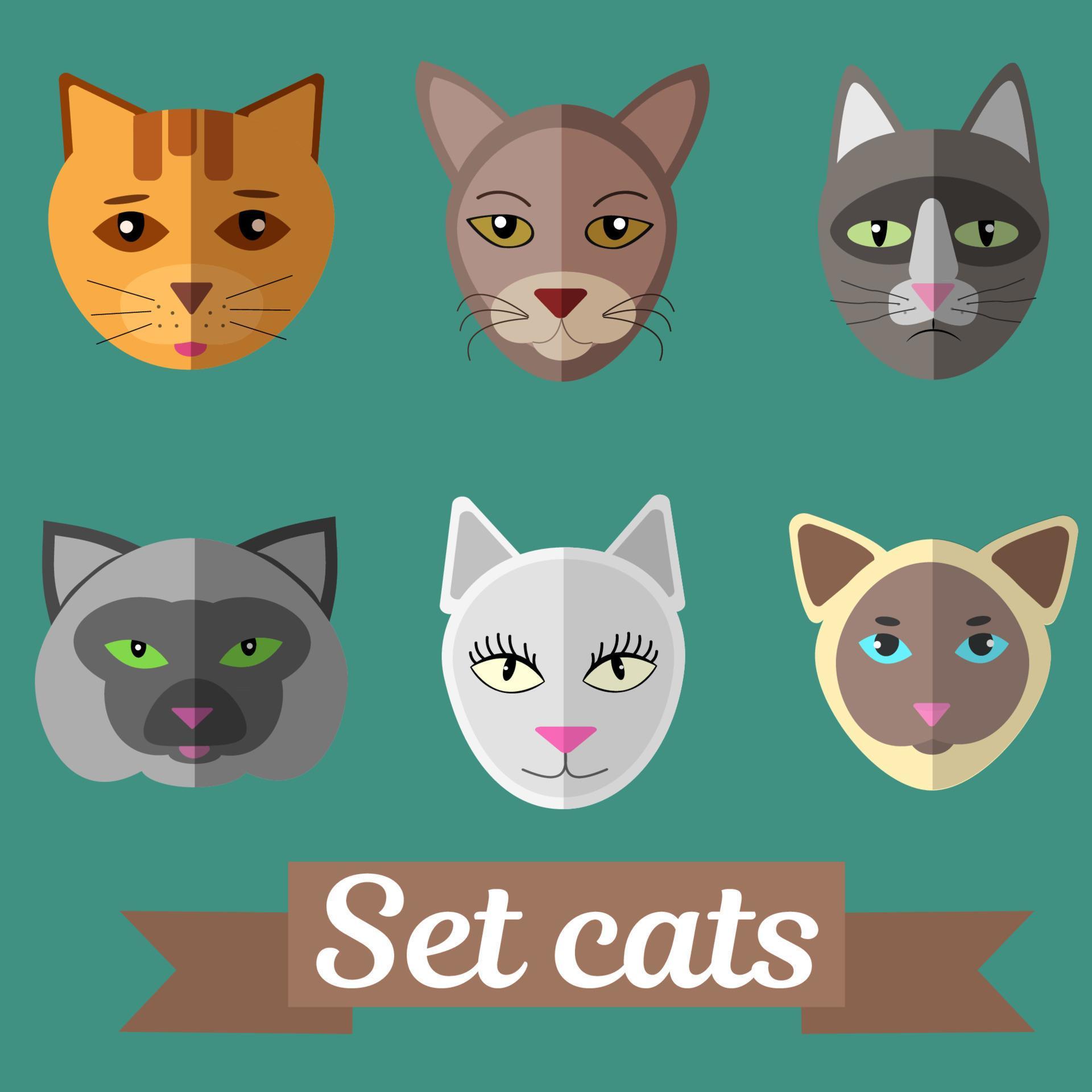 Set of cat faces 7265966 Vector Art at Vecteezy