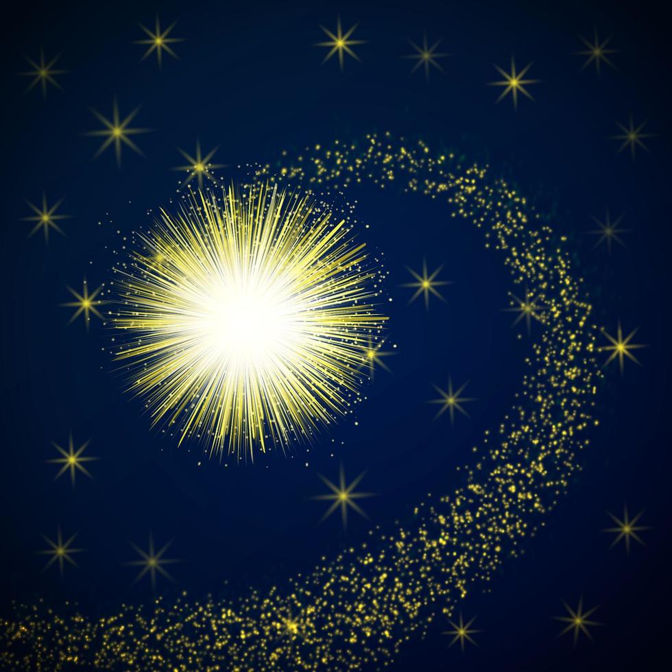 Gold explosion in space with sparkling particles. Magic background vector. vector