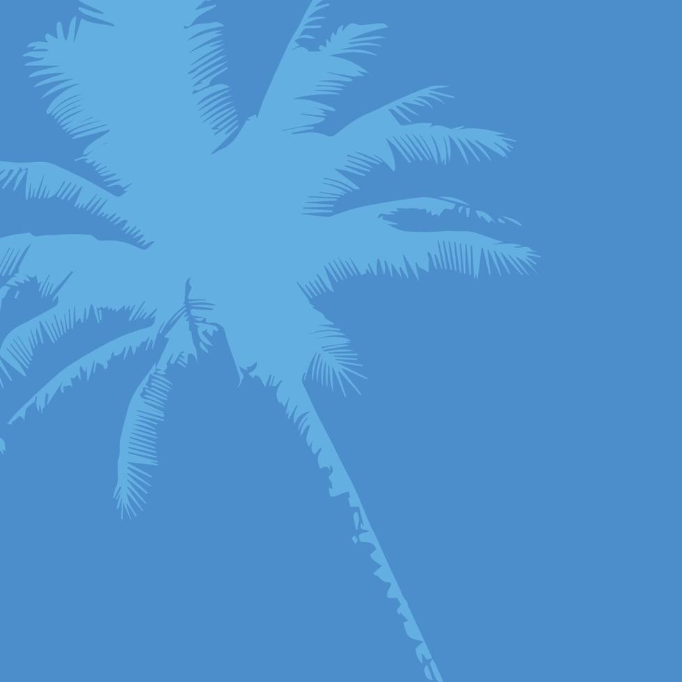 Square blue background with palm tree silhouette, post on social networks, vector