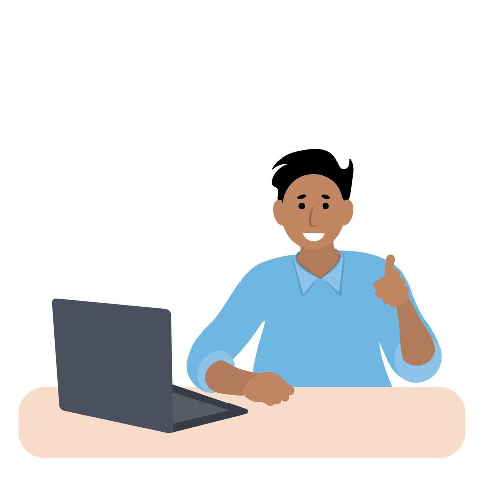 retrato de estudiante con laptop, vector plano, aislado en fondo blanco, estudiante indio feliz