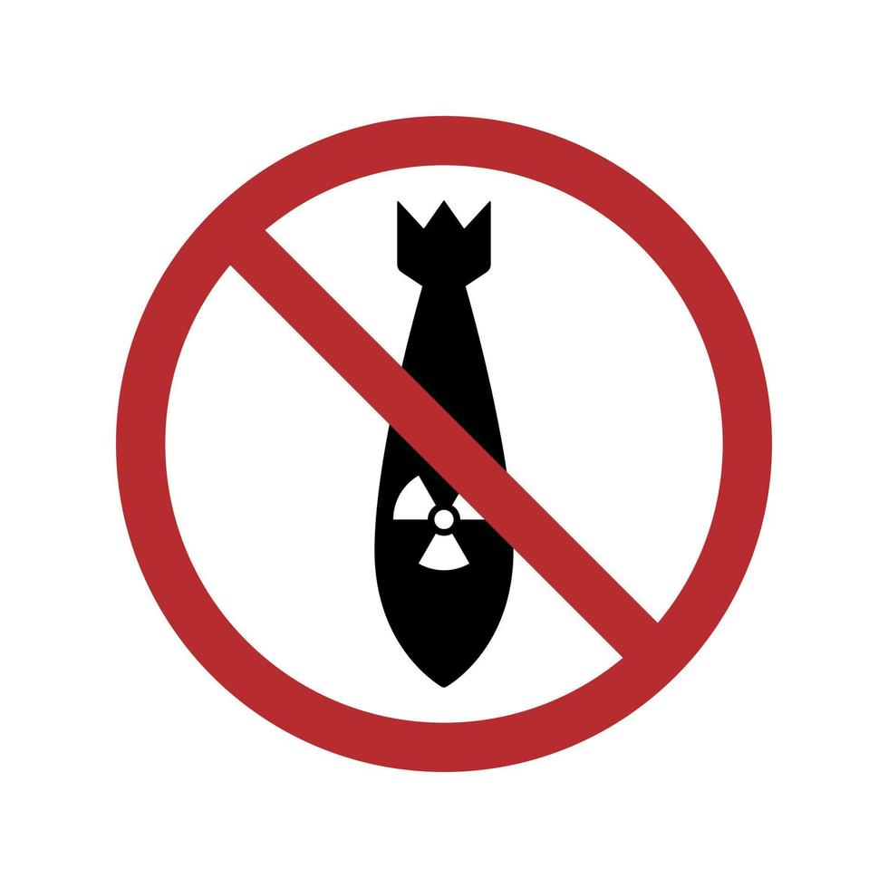 No Fly Nuke Weapon Icon. Nuclear Warhead Explosion Warning Symbol. Block War Atom Aviation Rocket. Atomic Missile Ban Sign. Nuclear Bomb Silhouette Red Stop Symbol. Isolated Vector Illustration