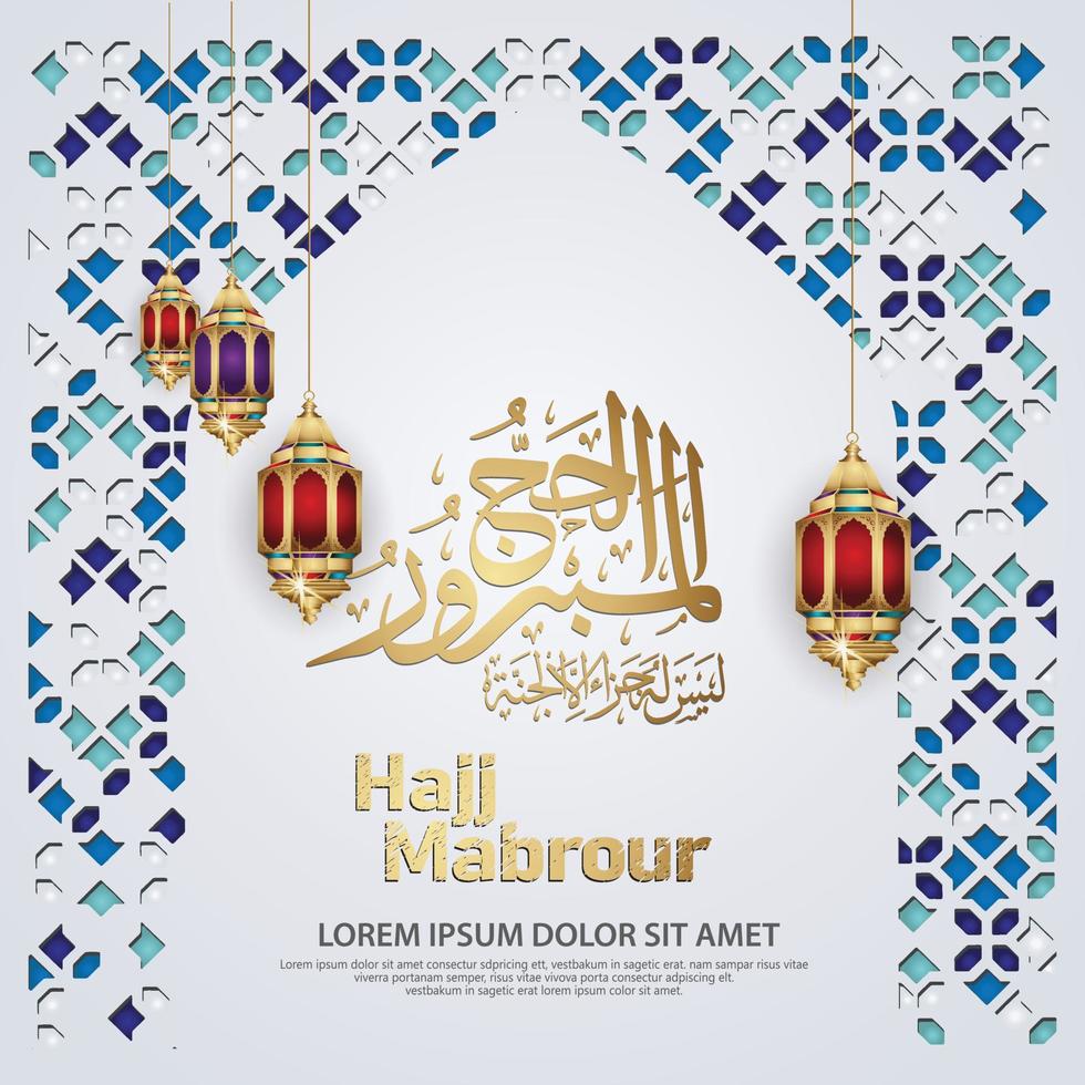 islamic greeting with Eid al adha calligraphy, lantern and mosaic ornament. vector illustration