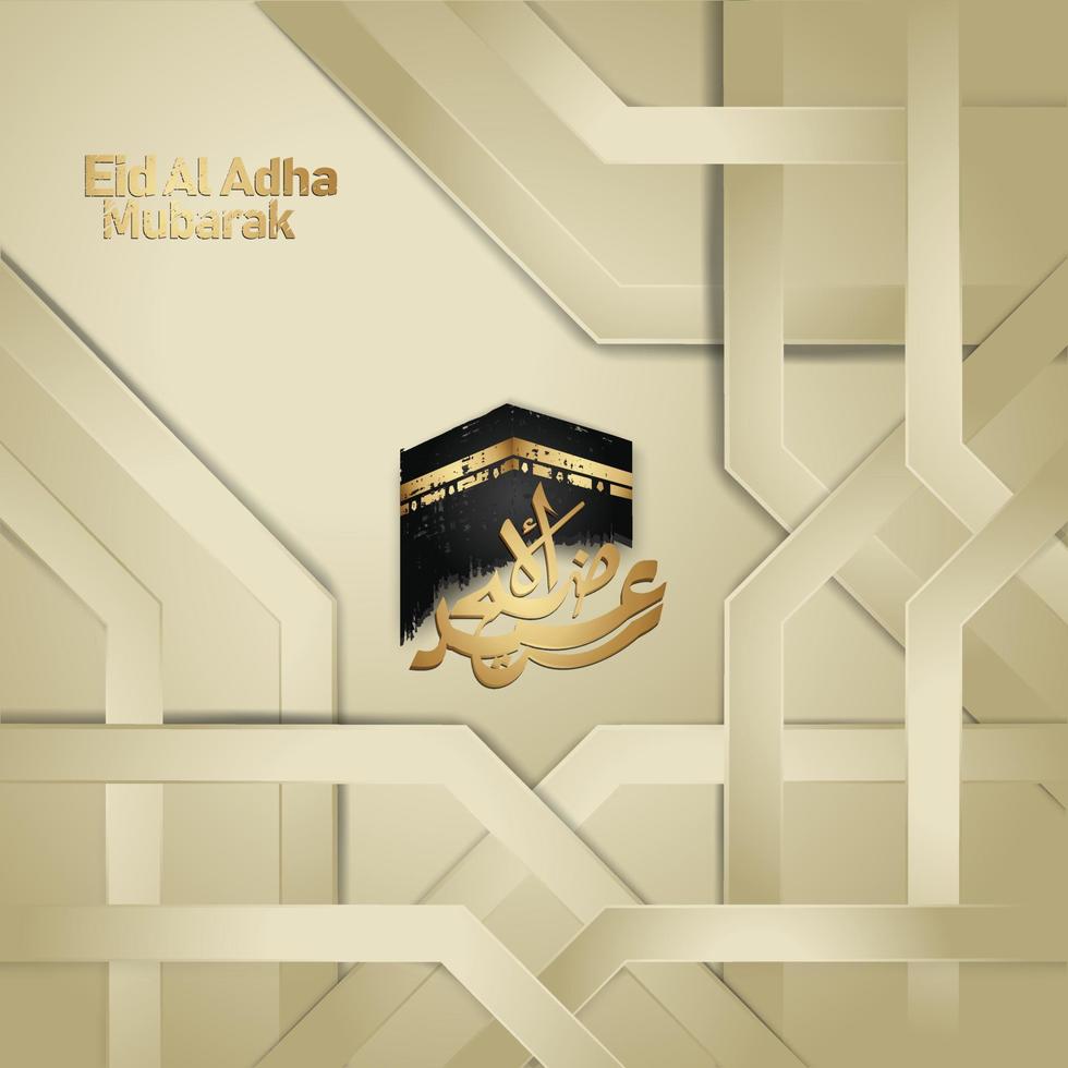 Islamic design with arabic calligraphy Eid Adha Mubarak for greeting. Vector Illustrations