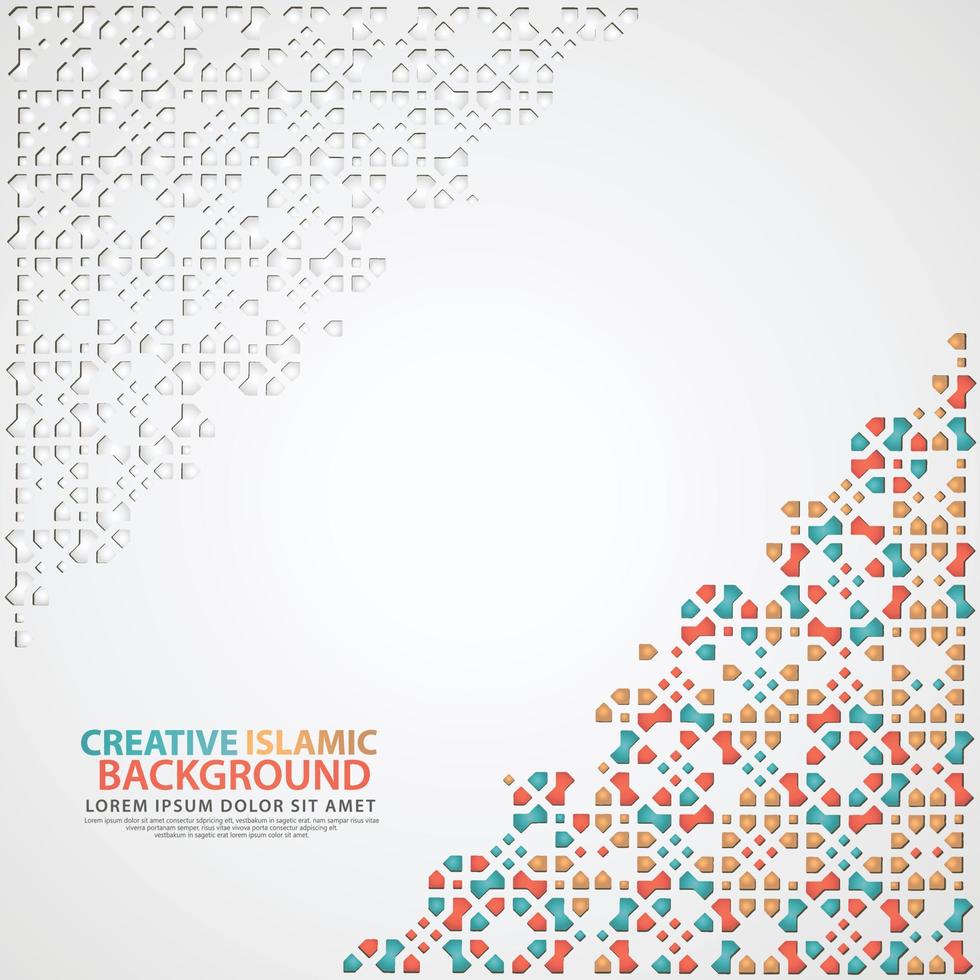 Islamic design greeting card background template with ornamental colorful of mosaic vector
