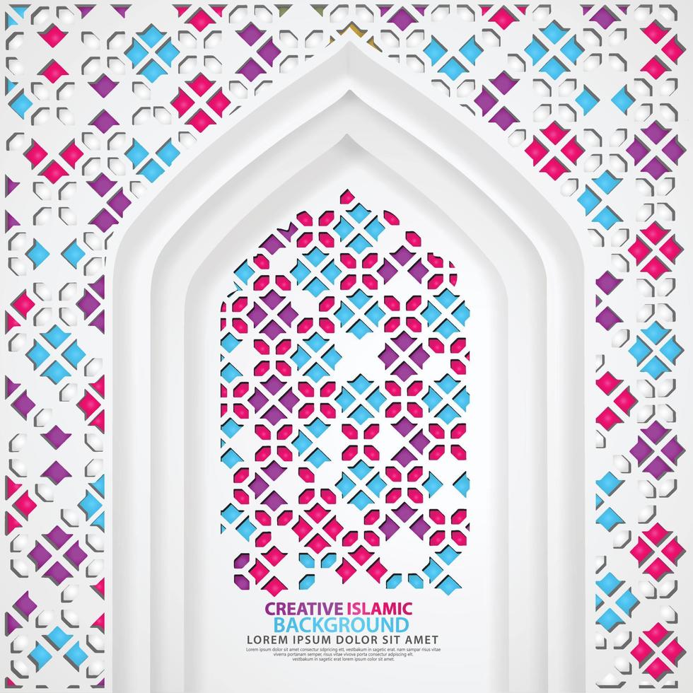 realistic door mosque texture with ornamental of mosaic for element Islamic design backgrounds vector