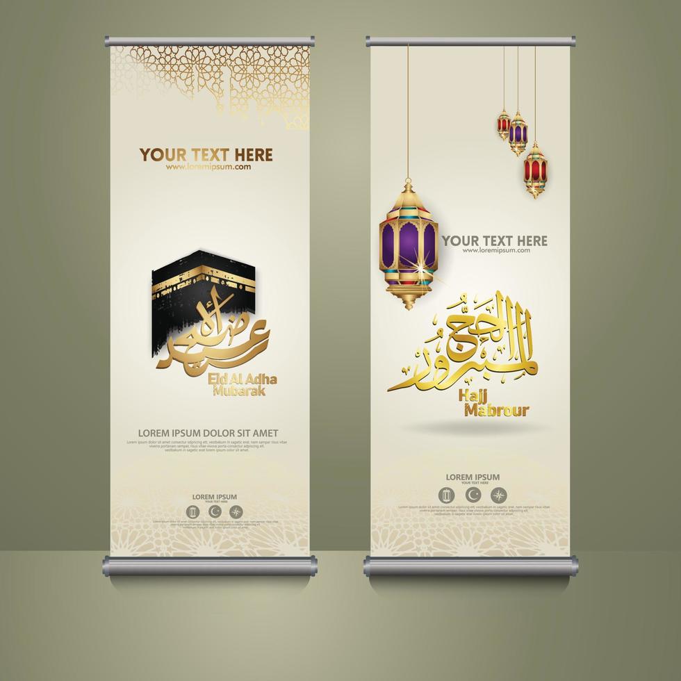 Roll up banner set for eid al adha mubarak events. vector Illustration