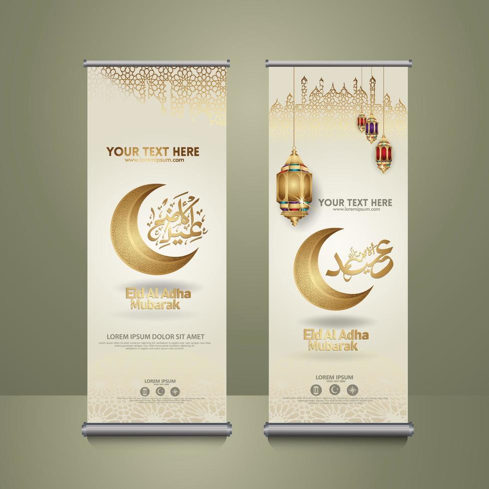 Roll up banner set for eid al adha mubarak events. vector Illustration