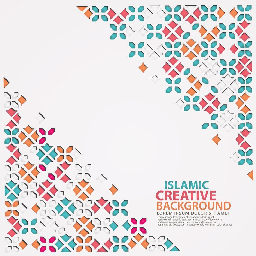 Islamic design greeting card background template with ornamental colorful of mosaic vector