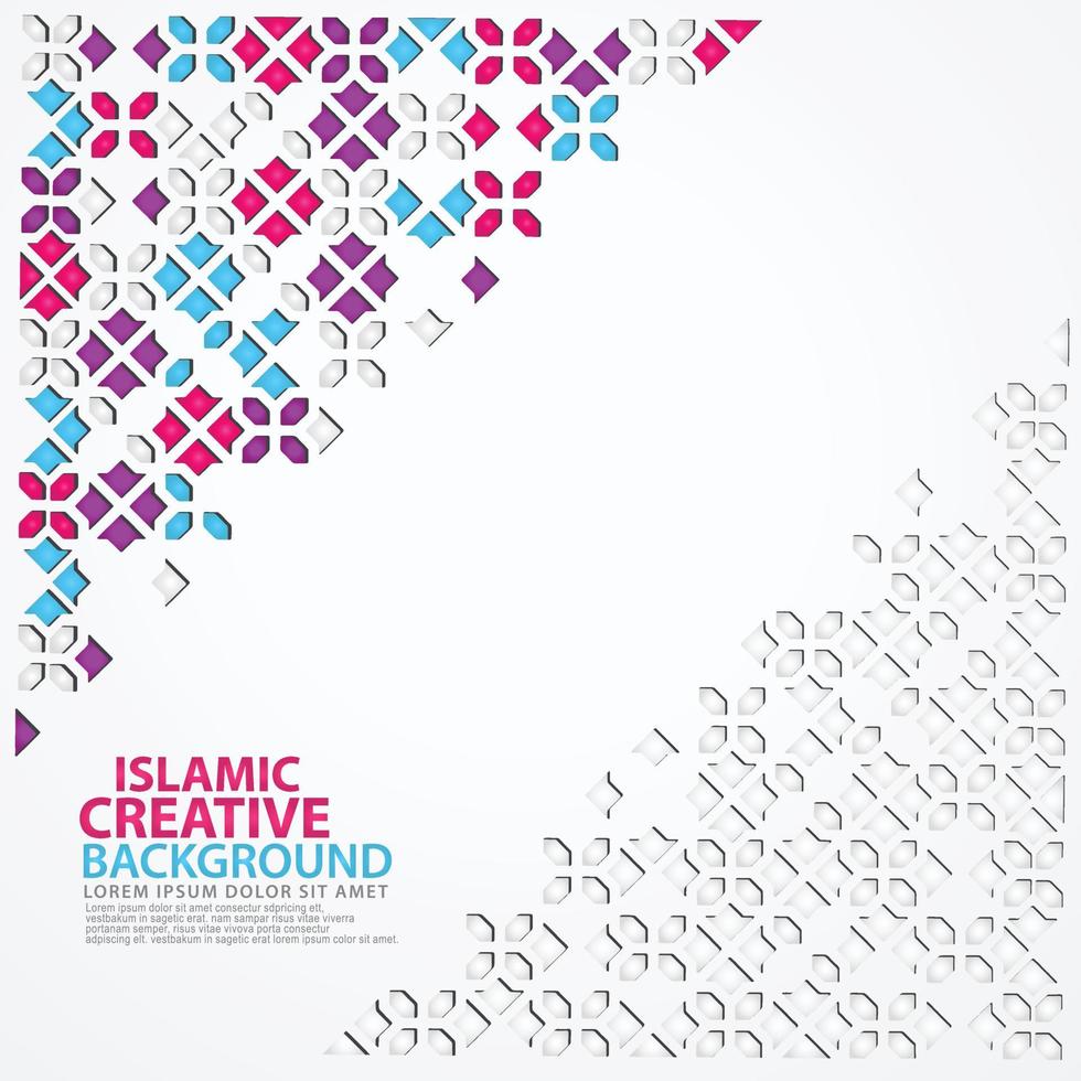 Islamic design greeting card background template with ornamental colorful of mosaic vector