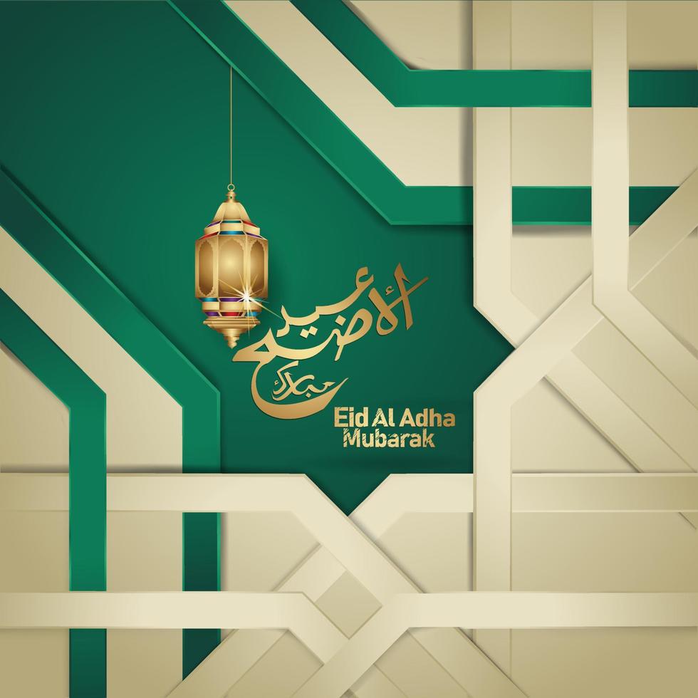 Islamic design with arabic calligraphy Eid Adha Mubarak for greeting. Vector Illustrations