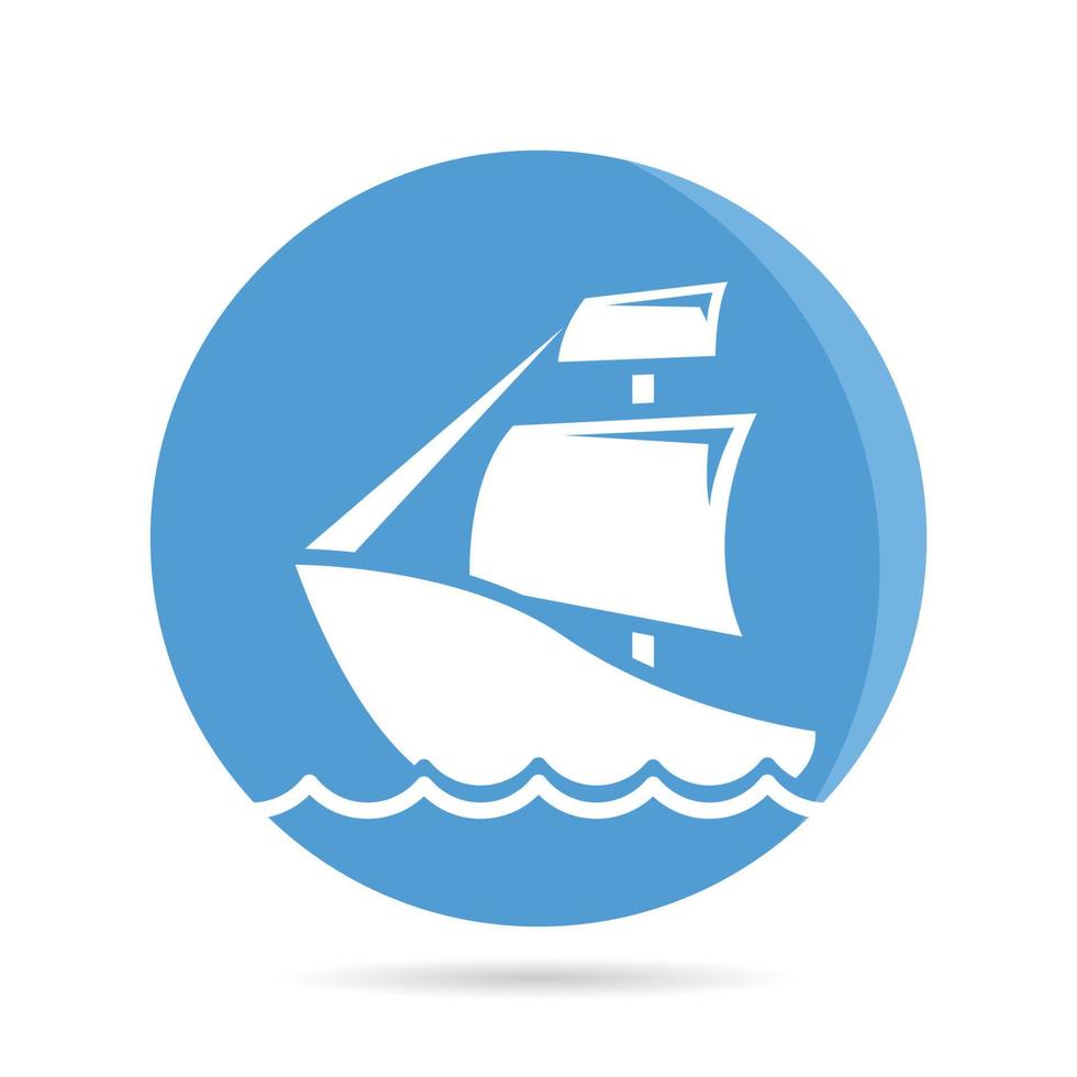 sailing ship icon in blue roud button vector