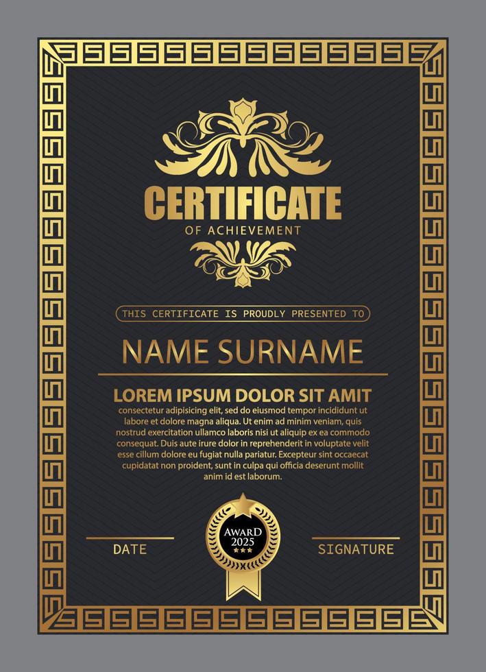 Certificate Design. Diploma currency border template. Dark colored gift voucher award background. vector