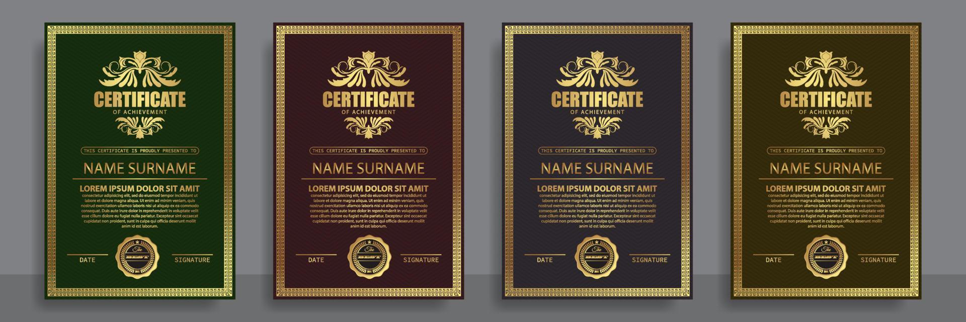 Certificate Design. Diploma currency border template. Dark colored gift voucher award background. vector