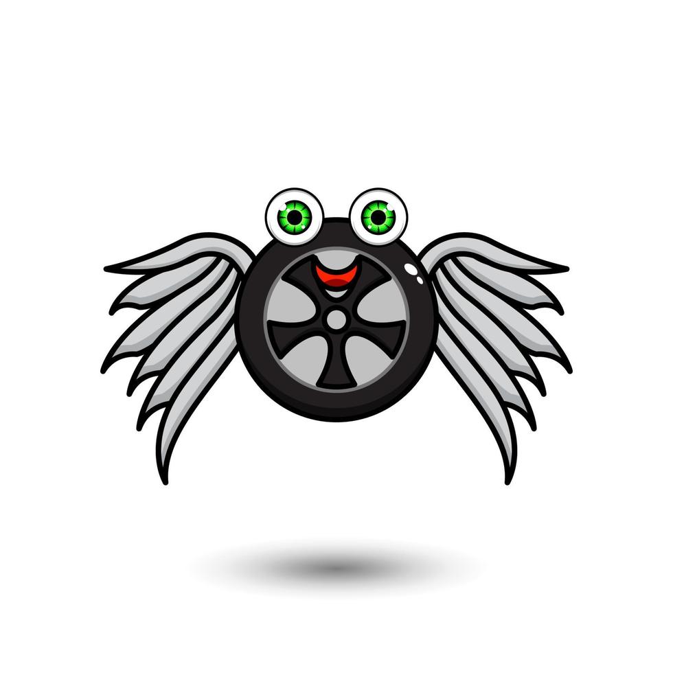 Winged cute wheel character design vector