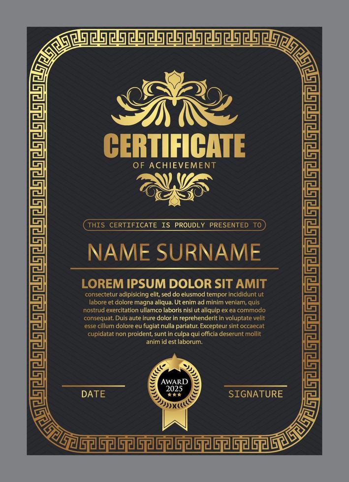 Certificate Design. Diploma currency border template. Dark colored gift voucher award background. vector