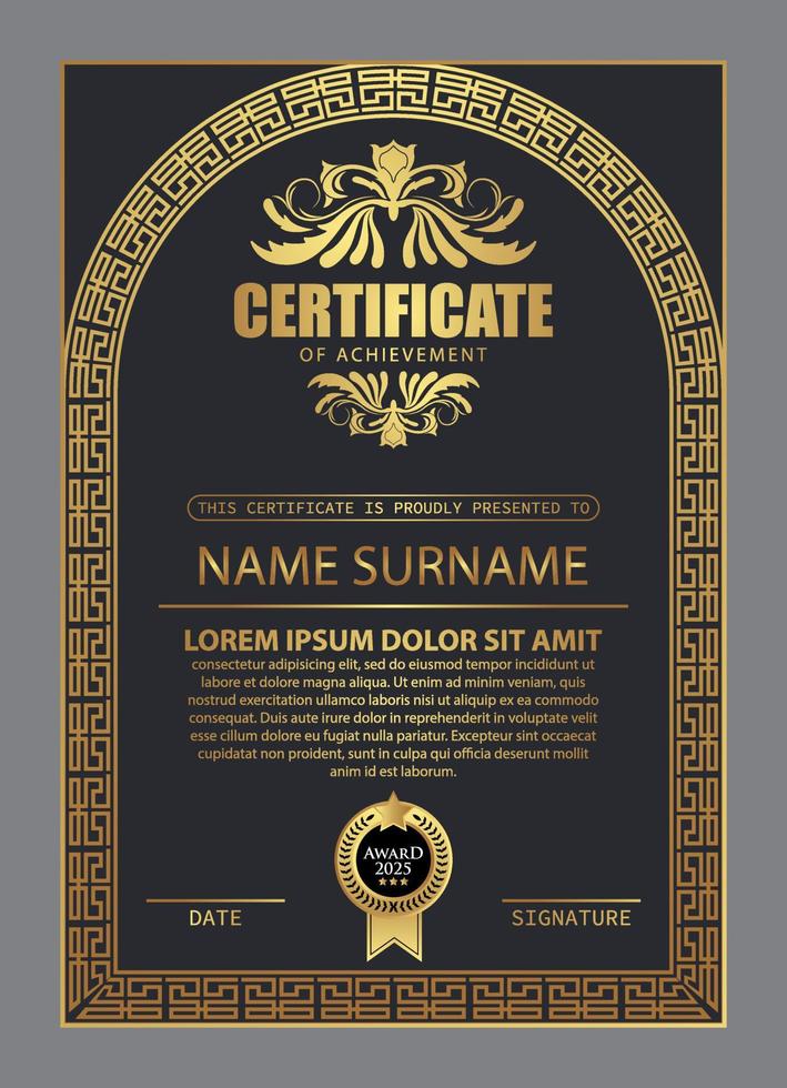 diseño de certificado. plantilla de borde de moneda de diploma. fondo de premio de cupón de regalo de color oscuro. vector