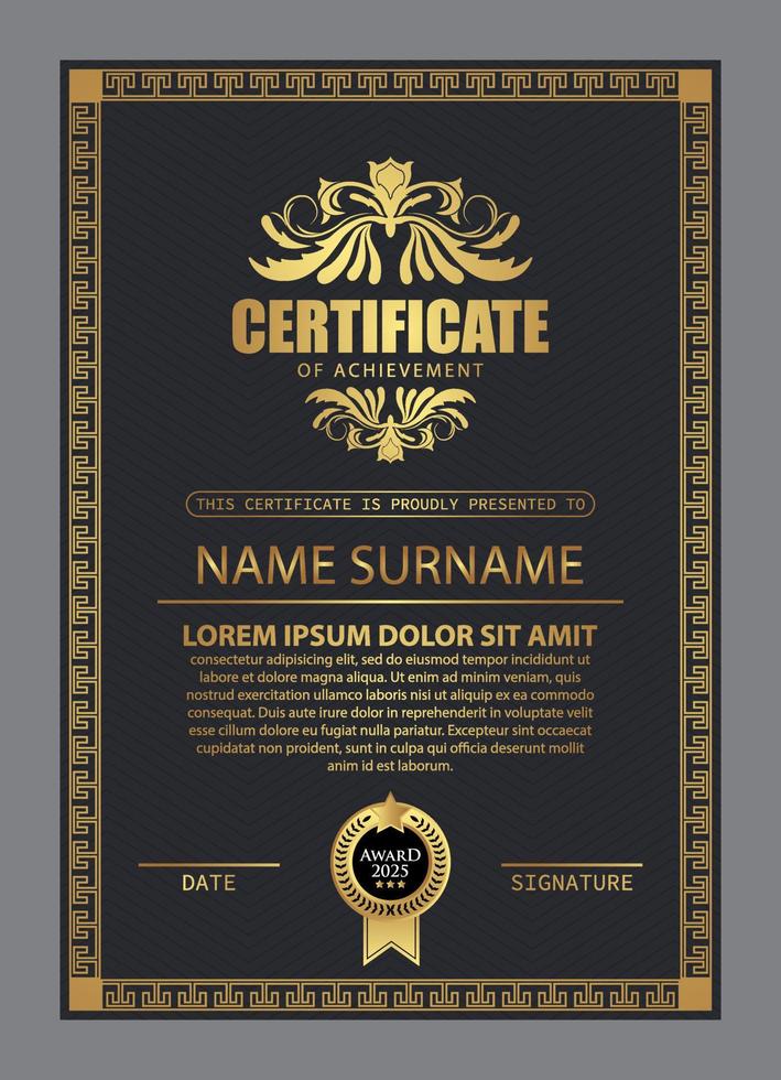 Certificate Design. Diploma currency border template. Dark colored gift voucher award background. vector