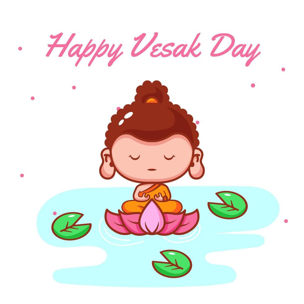 happy vesak day with god statue on lotus flower vector