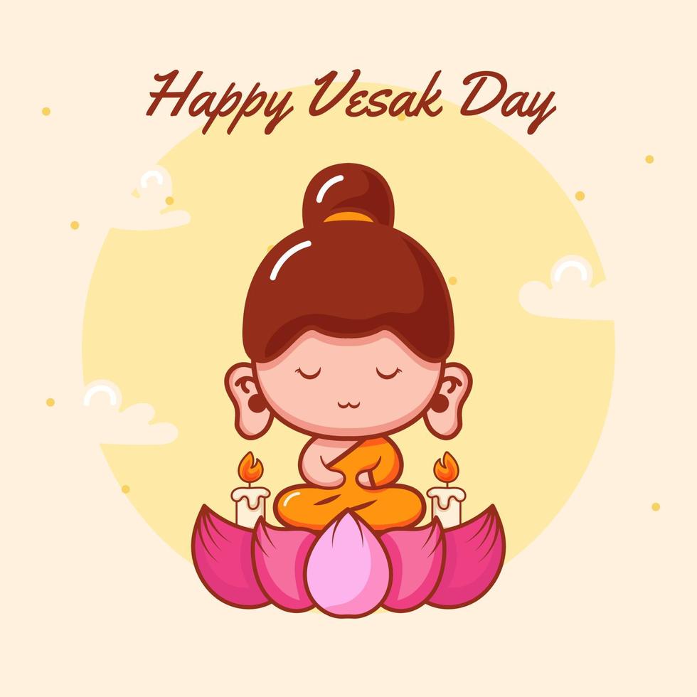 happy vesak day with god statue on lotus flower vector