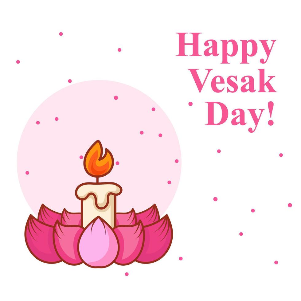 happy vesak day with candle on lotus flower vector