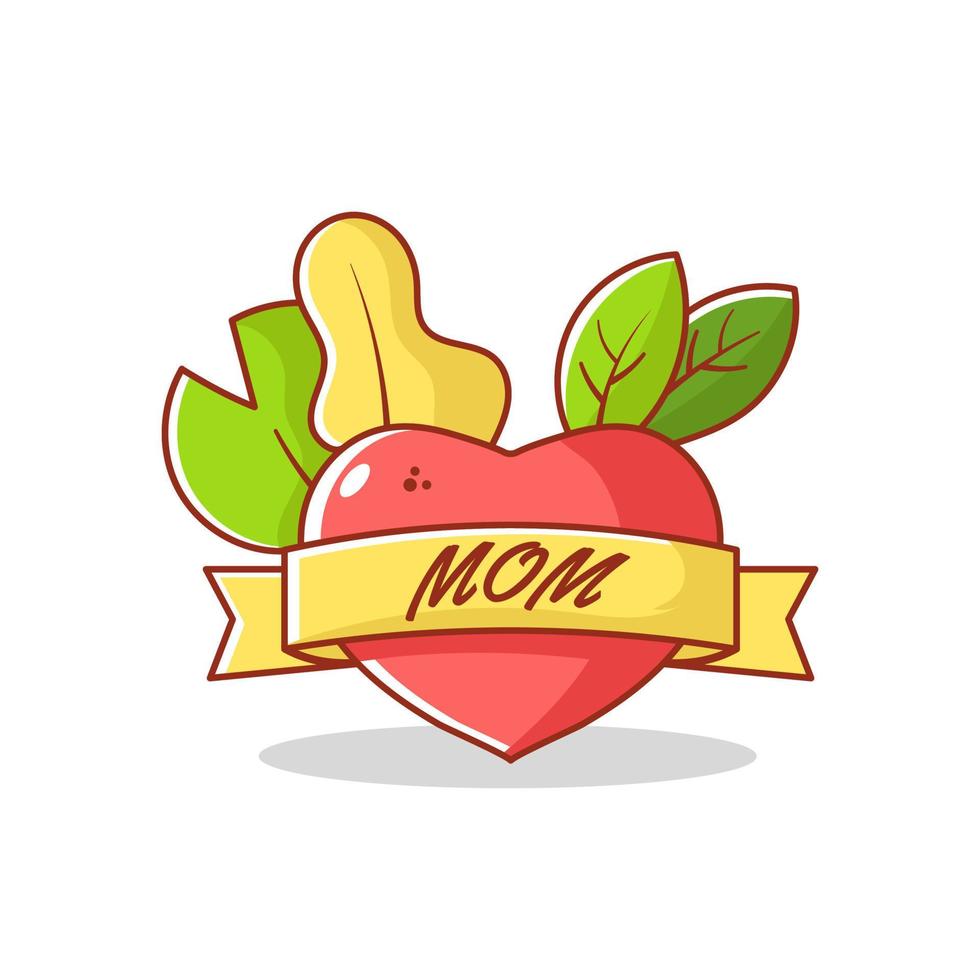 cute heart that says mom to celebrate mother's day with leaves vector