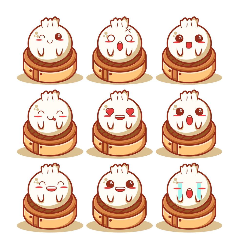 cute dim sum food emoticon vector