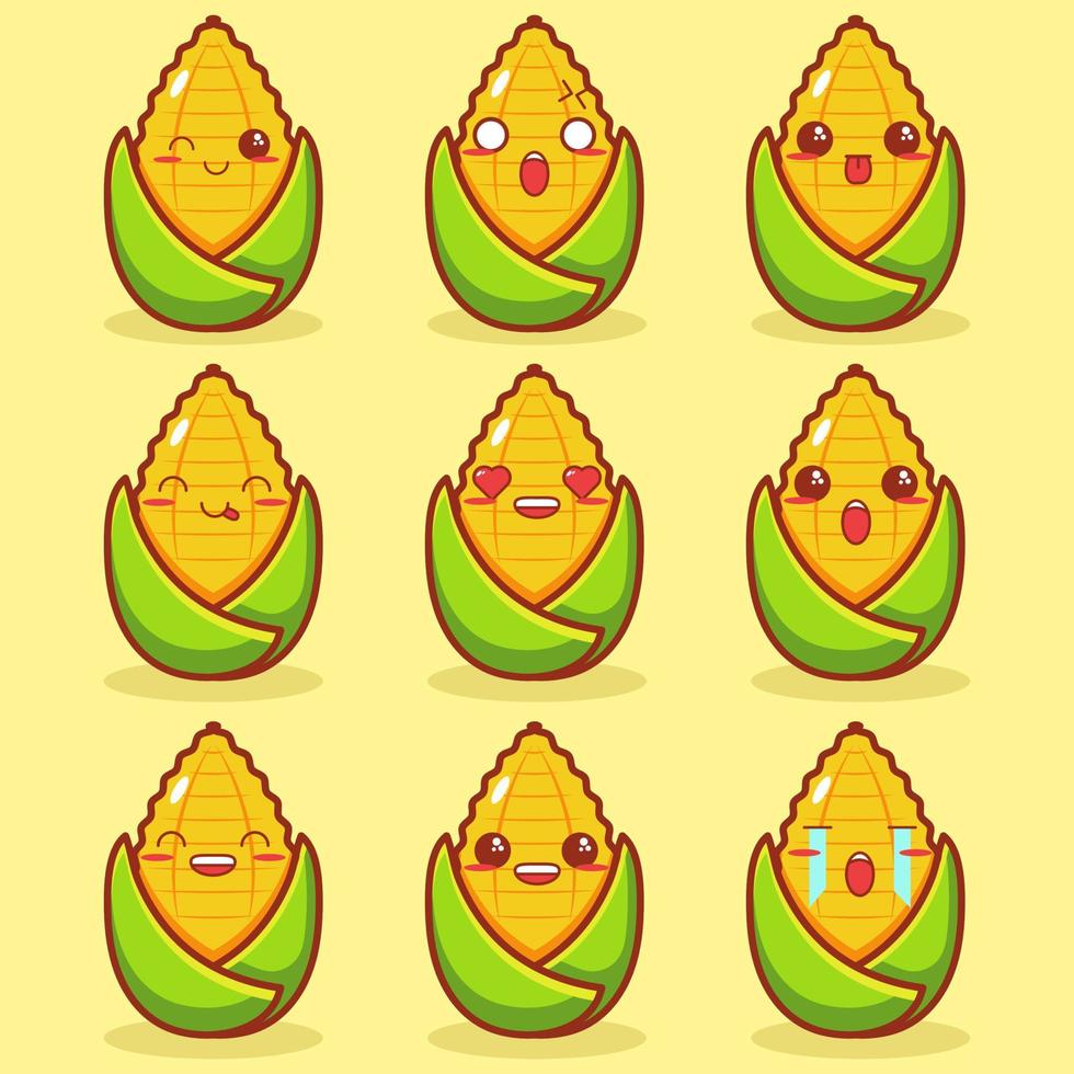 cute corn various kawaii facial expressions vector
