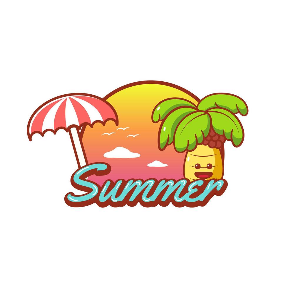 logotipo de verano con sombrilla y cocotero vector