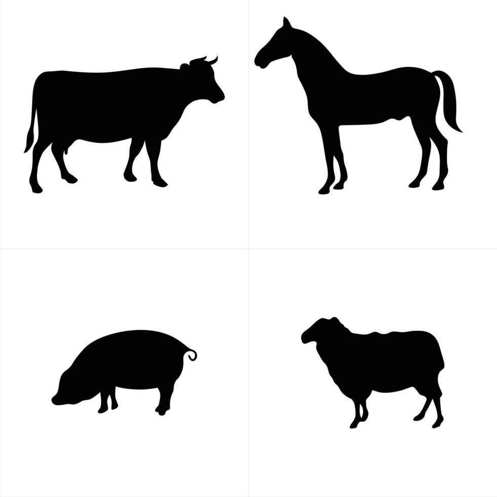 Silhouettes of domestic animals vector