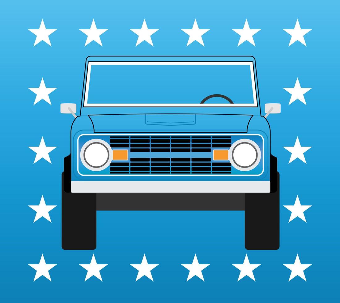 Old off-road car on a blue background with stars vector