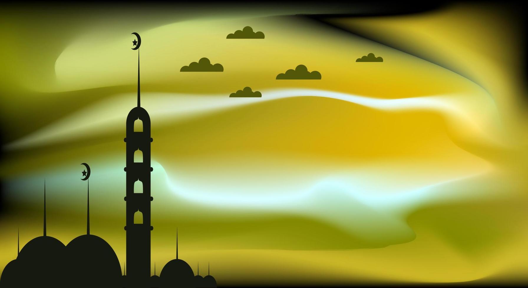 Islamic background with mosque silhouette and with desert nature atmosphere. vector