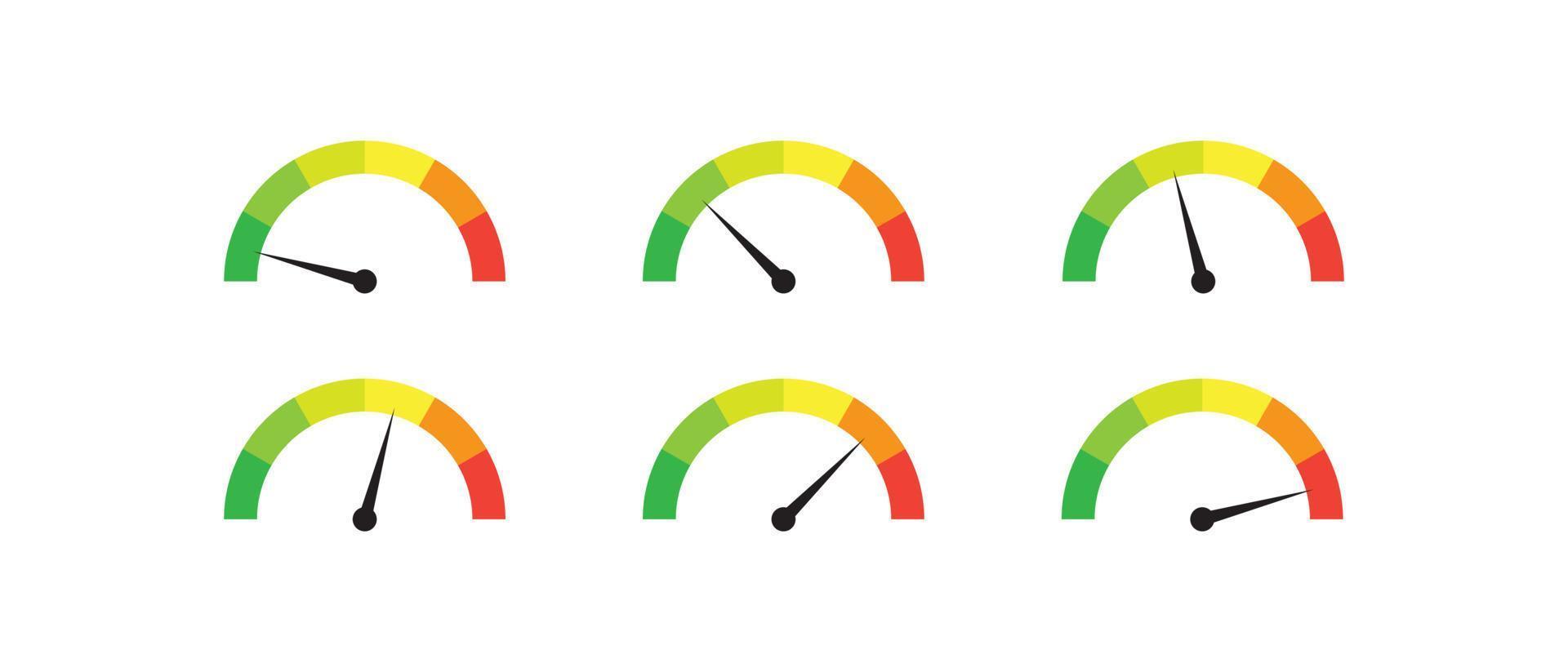 set of speedometer indicator performance gauges low to high vector