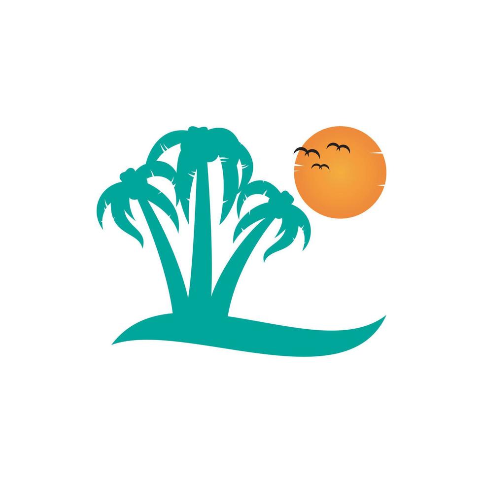 logotipo de palmera y puesta de sol vector