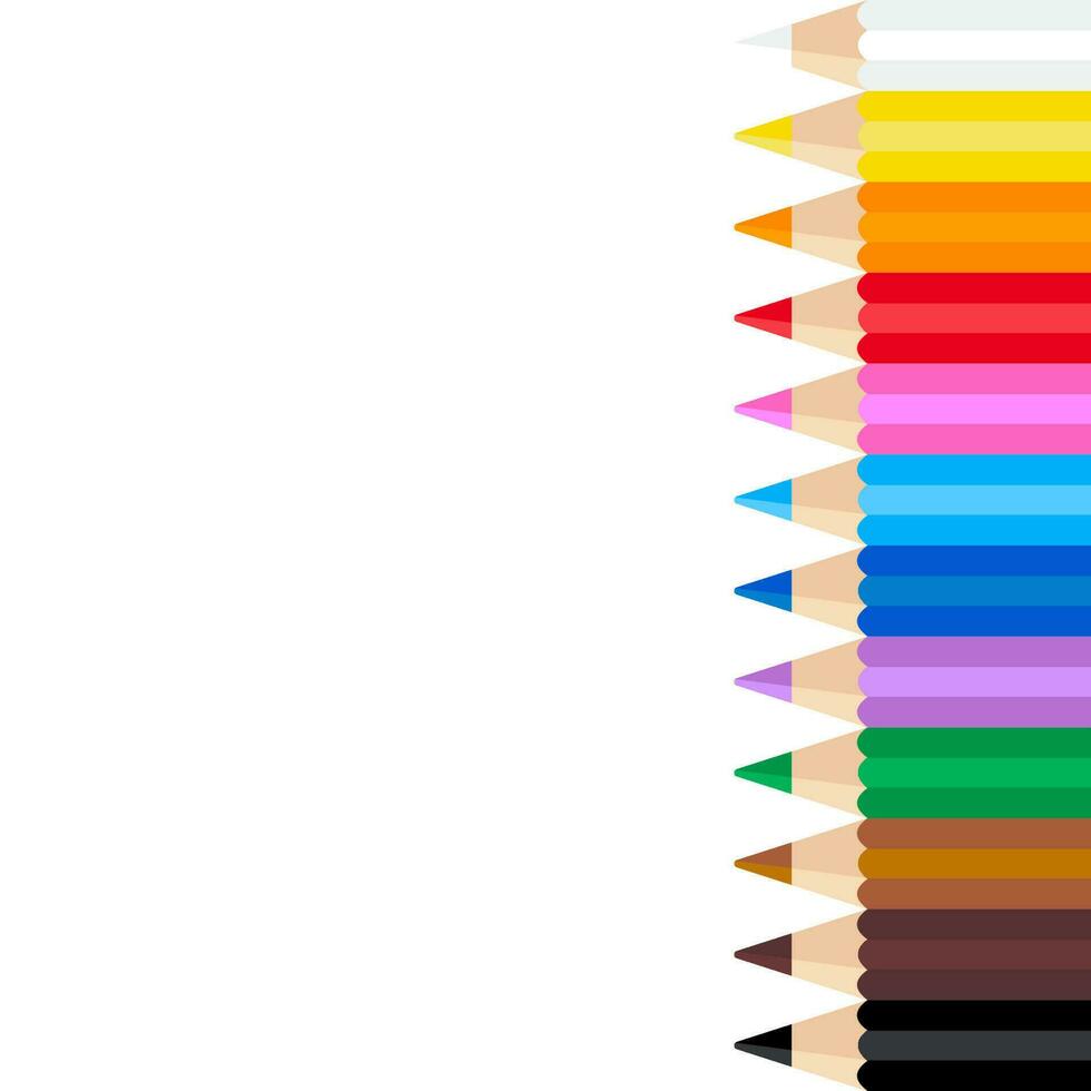 lápices de colores vectoriales dispuestos ordenadamente sobre fondo blanco vector