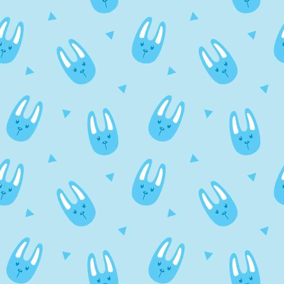 cute rabbit pattern seamless background on blue background vector
