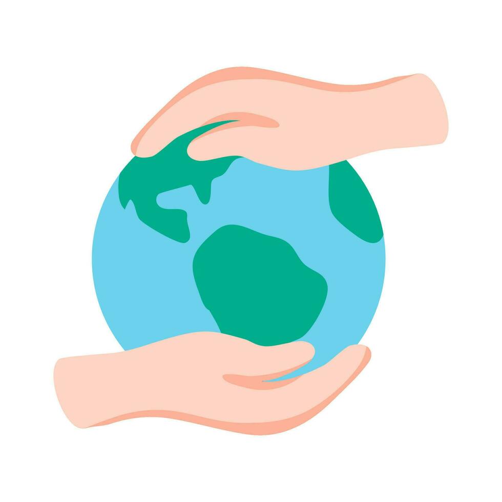 vector globe and hands embrace Earth Day, the important day of nature conservation parade around the world.