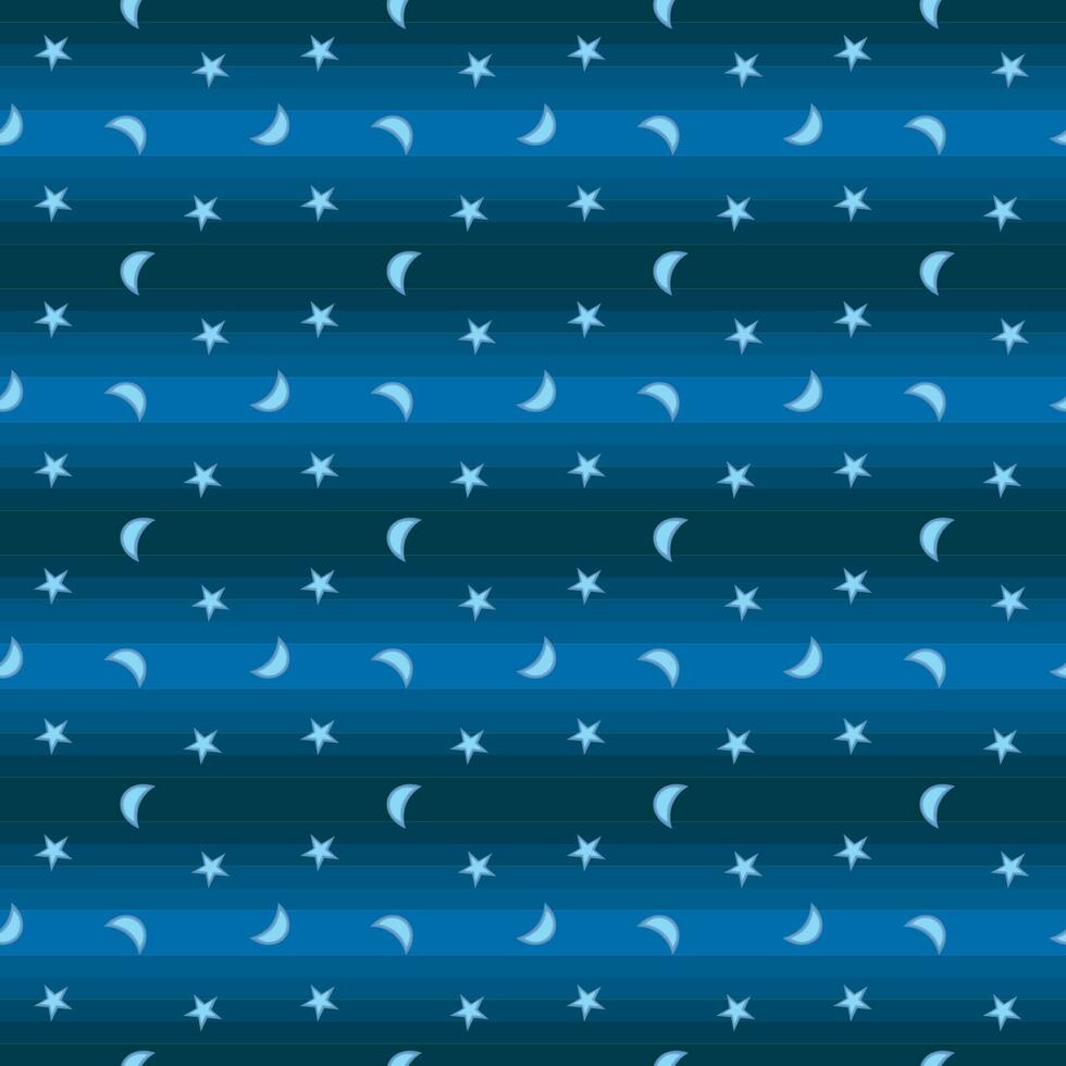 Seamless background with crescent moon and stars on blue background vector