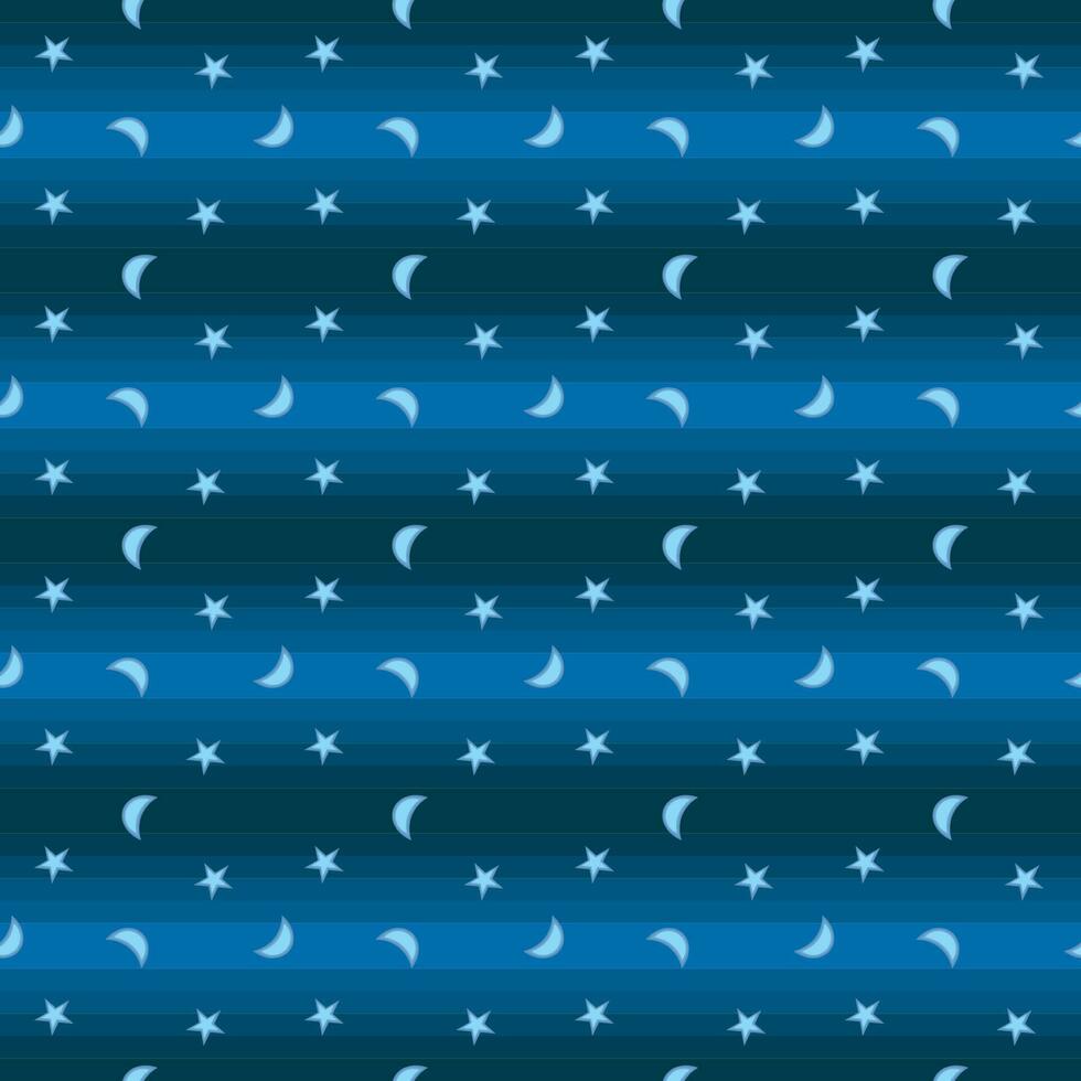 Seamless background with crescent moon and stars on blue background vector