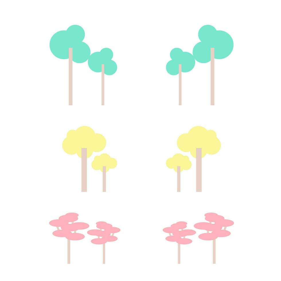 vector pastel green yellow pink trees